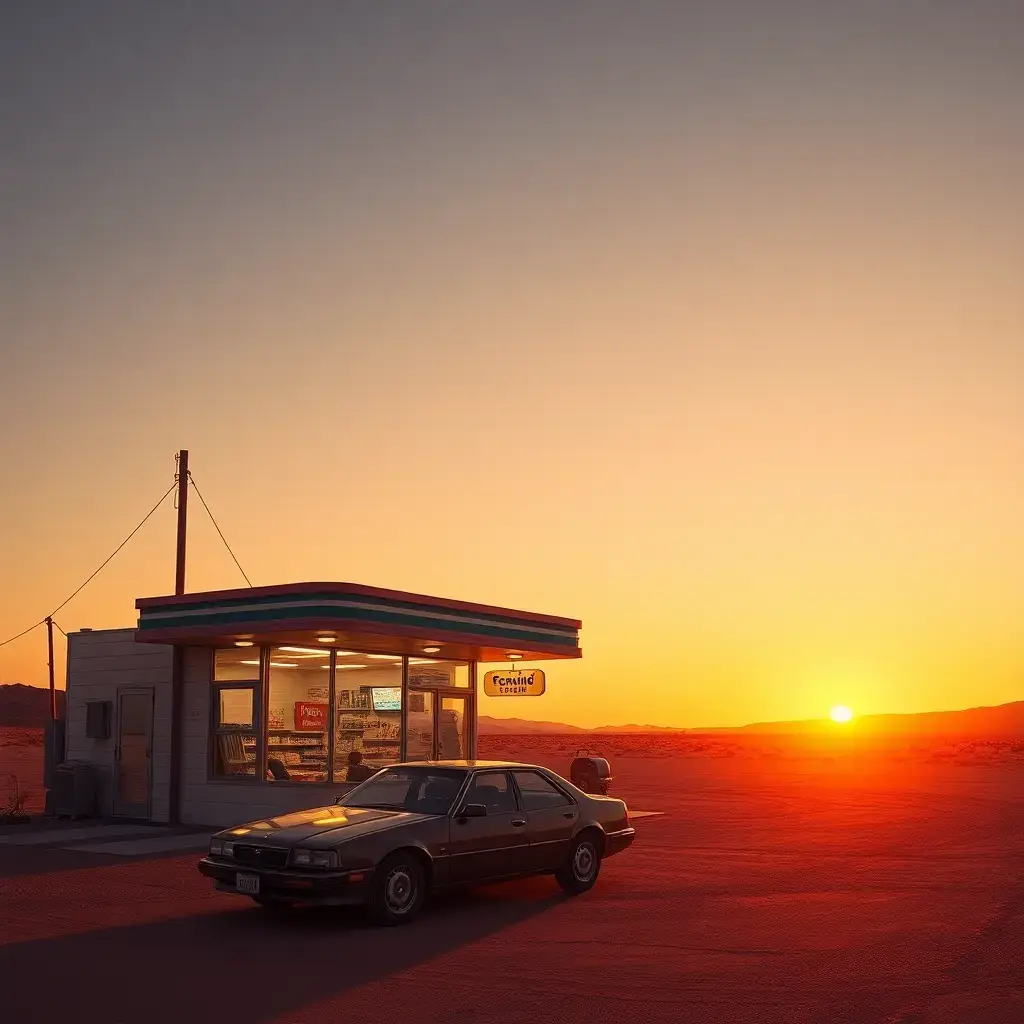 AI generated image - Car and sunset