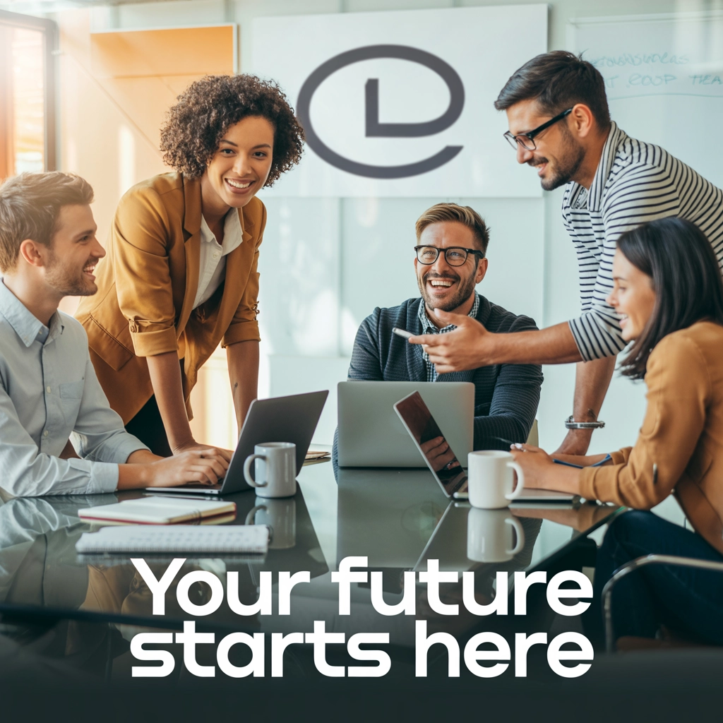 Employee group with company branding, dynamic composition