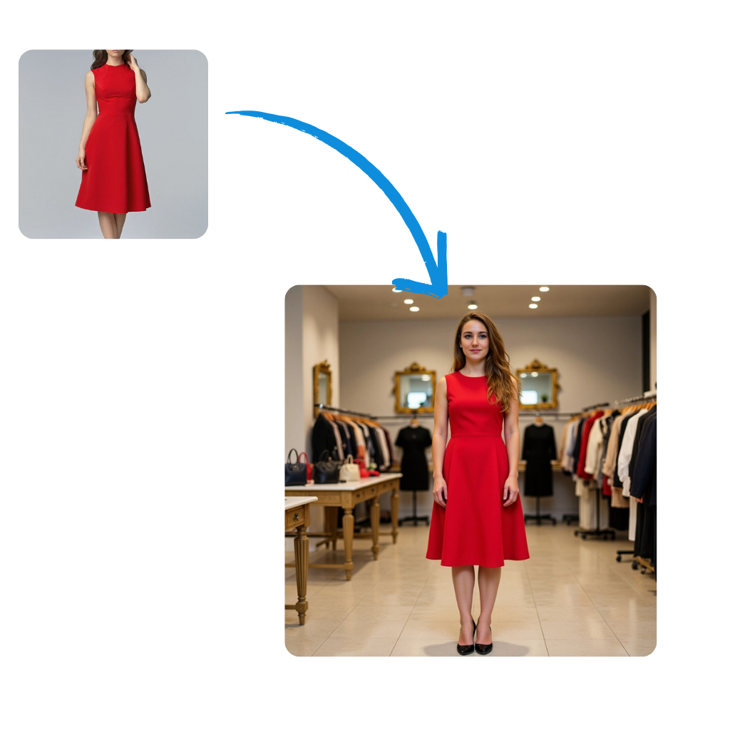 Example of generating photos in specific outfits with Photomatic