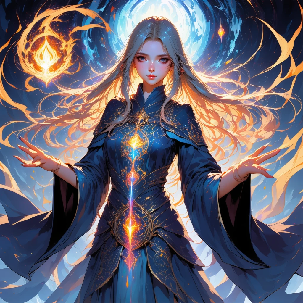 Anime-Style Portrait of a Sorceress Casting a Spell