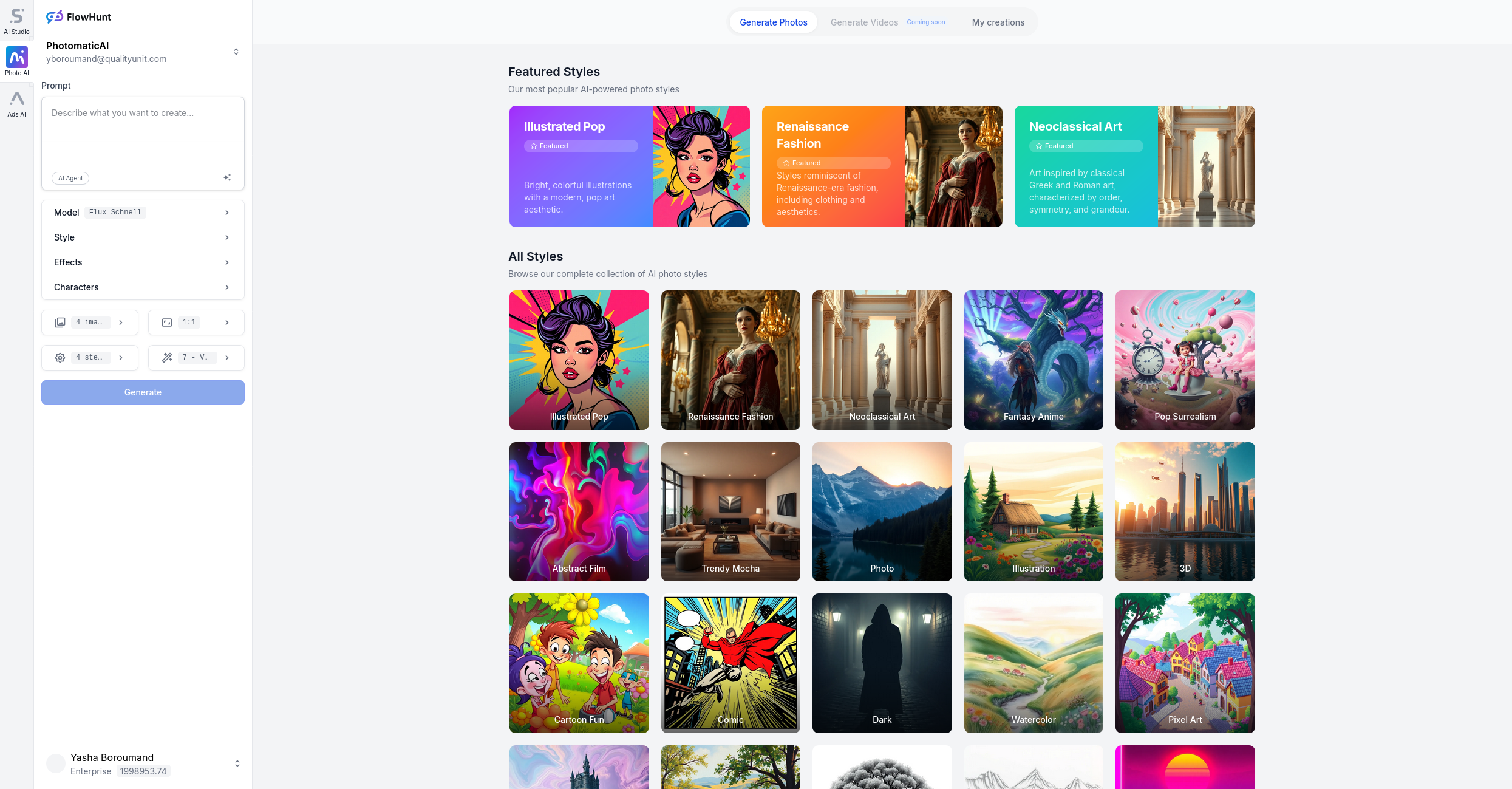 Dashboard view of our application